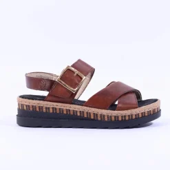 Women Rieker Buckle Strap Platform Sandal - Brown