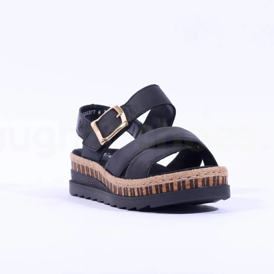 Women Rieker Buckle Strap Platform Sandal - Black
