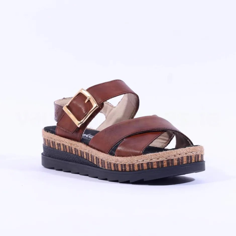 Women Rieker Buckle Strap Platform Sandal - Brown