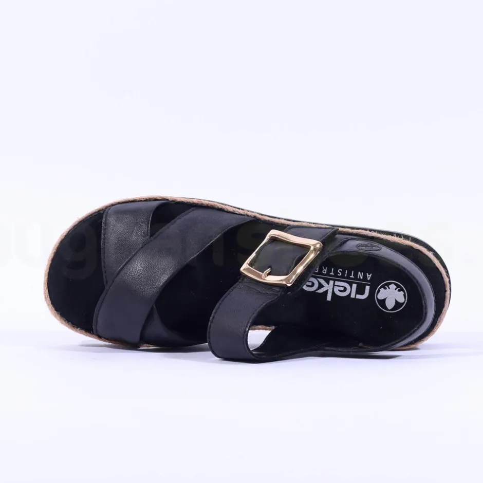 Women Rieker Buckle Strap Platform Sandal - Black