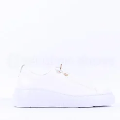 Women Paul Green Bungee Lace Platform Trainer - White Gold Leather