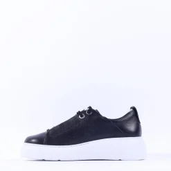Women Paul Green Bungee Lace Platform Trainer - Black Leather