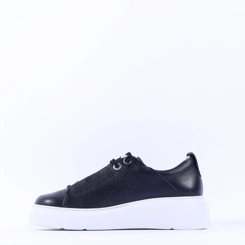Women Paul Green Bungee Lace Platform Trainer - Black Leather
