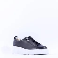Women Paul Green Bungee Lace Platform Trainer - Black Leather