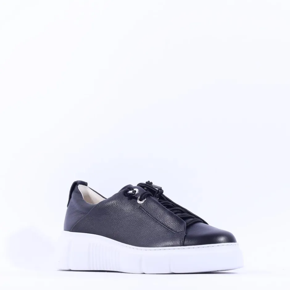 Women Paul Green Bungee Lace Platform Trainer - Black Leather