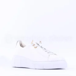 Women Paul Green Bungee Lace Platform Trainer - White Gold Leather