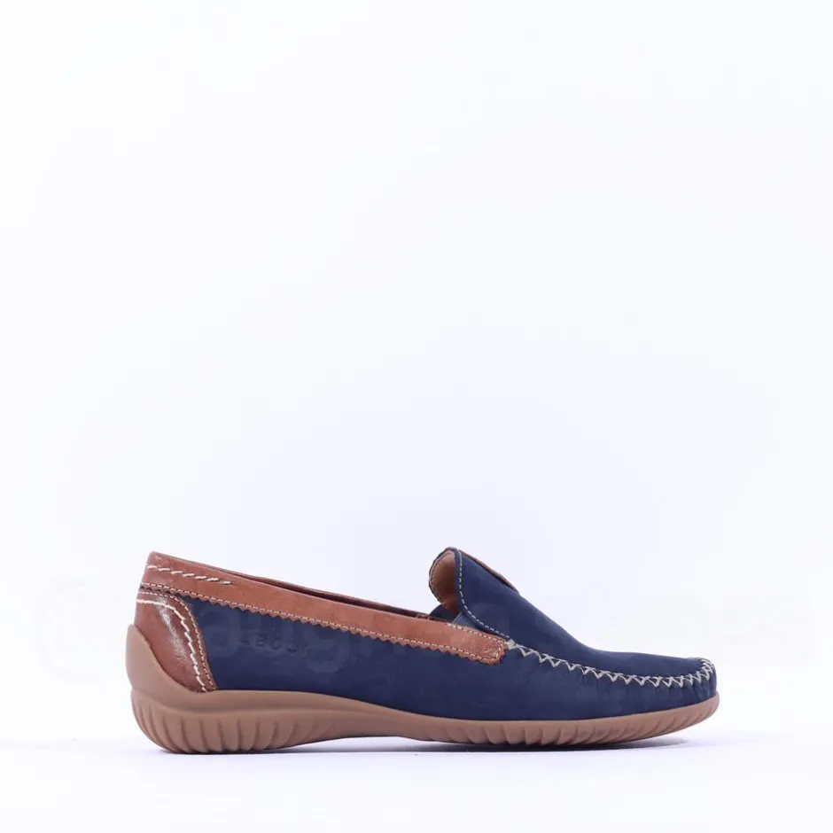 Women Gabor California Stitch Detail Mocassin - Navy Tan