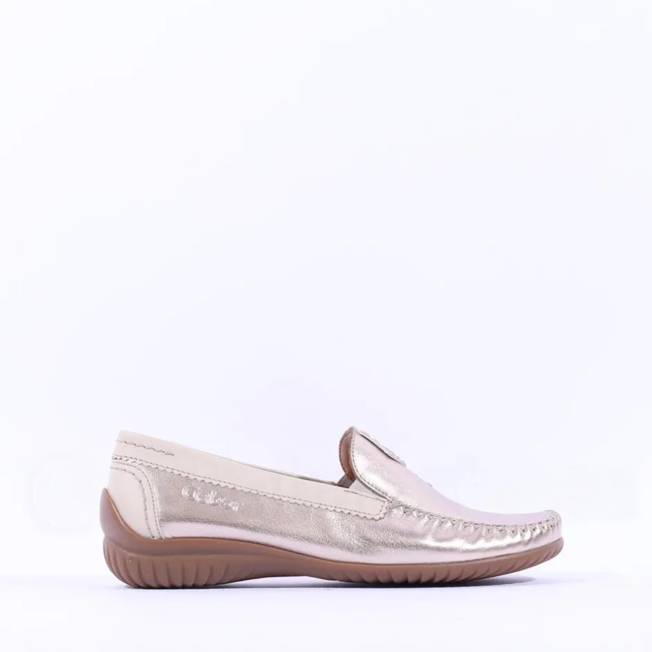 Women Gabor California Stitch Detail Moccassin - Gold Metallic