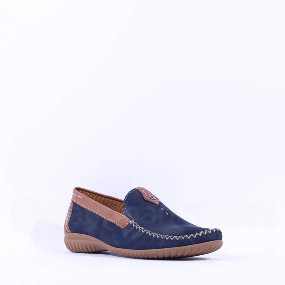 Women Gabor California Stitch Detail Mocassin - Navy Tan