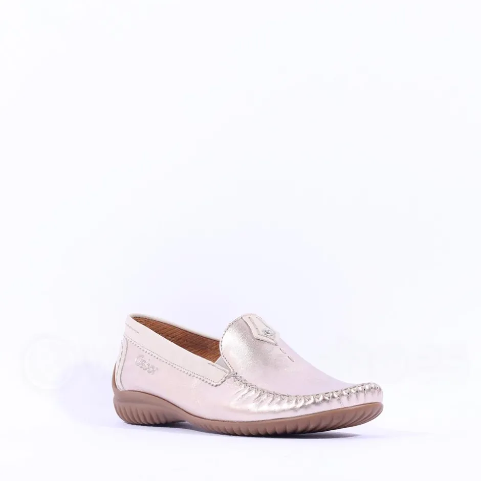Women Gabor California Stitch Detail Moccassin - Gold Metallic