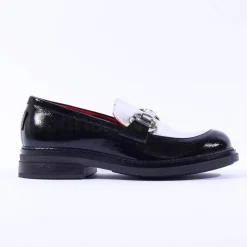 Women Marco Moreo Cambridge 2 Tone Link Loafer - Black Silver Patent