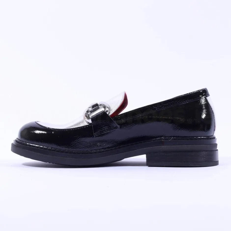 Women Marco Moreo Cambridge 2 Tone Link Loafer - Black Silver Patent