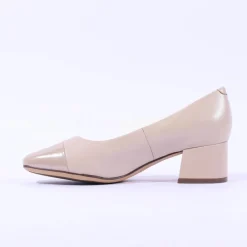 Women Caprice Nina Toe Cap Block Heel Court - Beige Leather