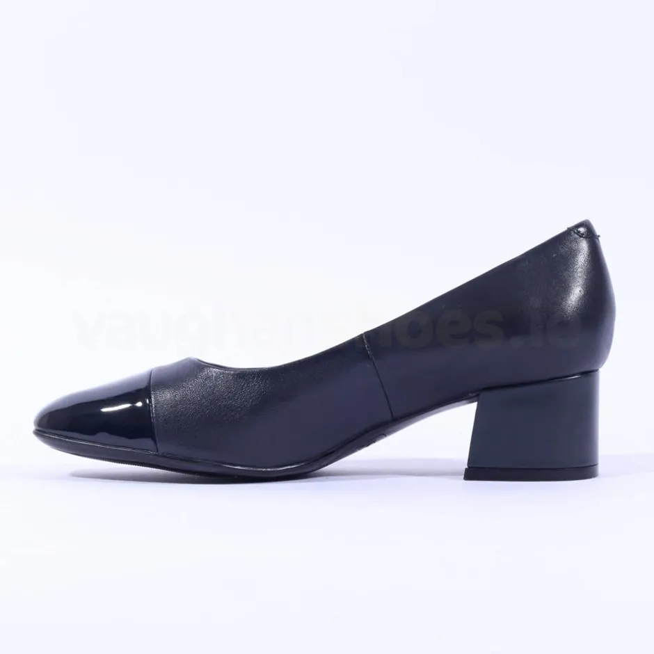 Women Caprice Nina Toe Cap Block Heel Court - Navy Leather