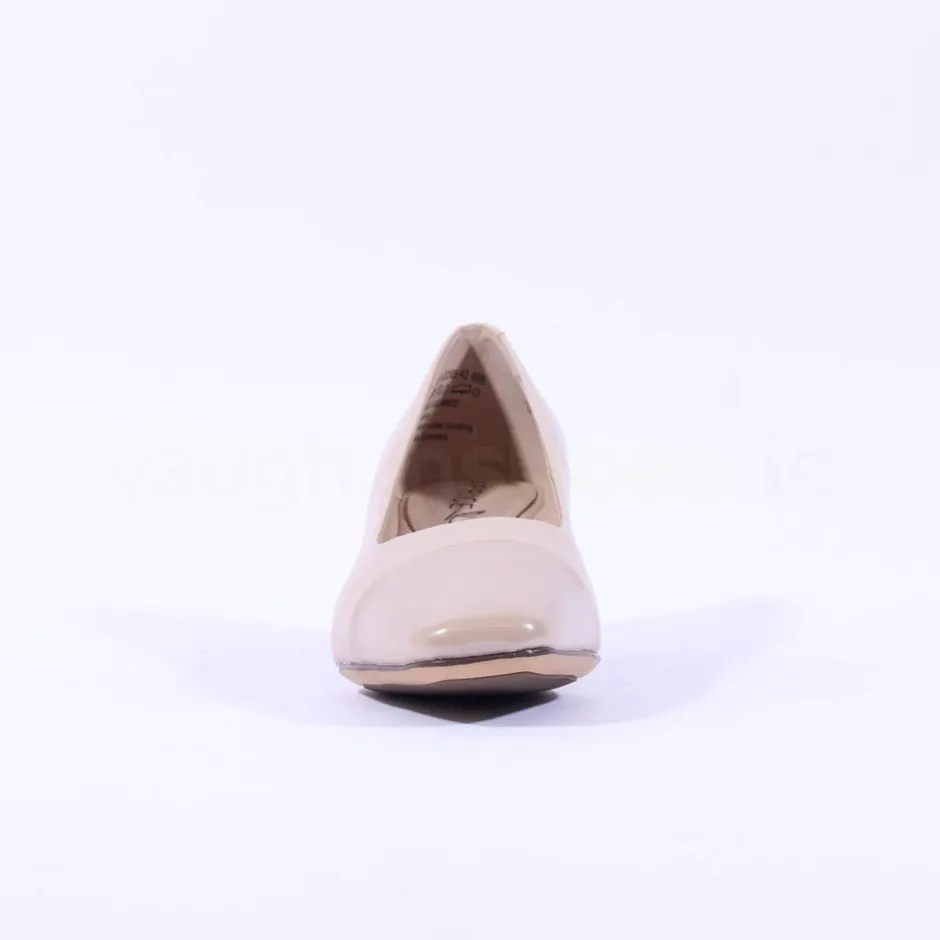 Women Caprice Nina Toe Cap Block Heel Court - Beige Leather