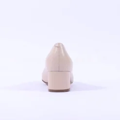 Women Caprice Nina Toe Cap Block Heel Court - Beige Leather