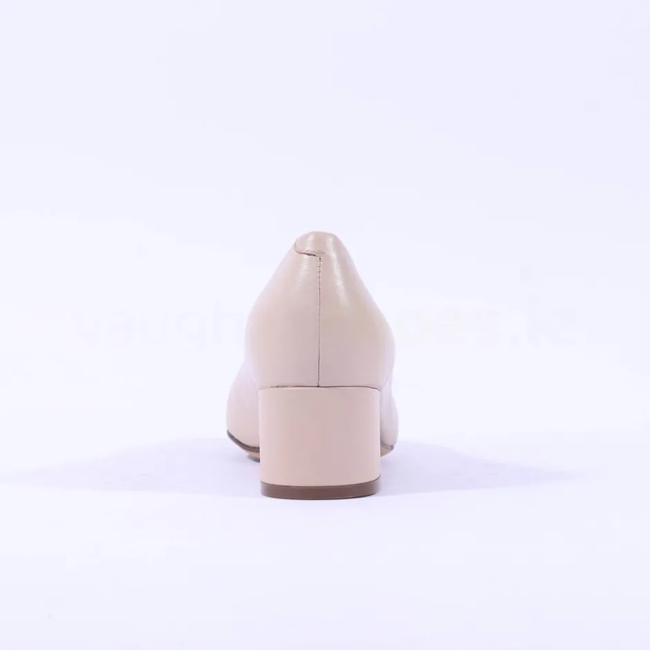 Women Caprice Nina Toe Cap Block Heel Court - Beige Leather