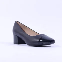 Women Caprice Nina Toe Cap Block Heel Court - Navy Leather