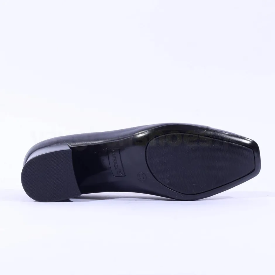 Women Caprice Nina Toe Cap Block Heel Court - Navy Leather