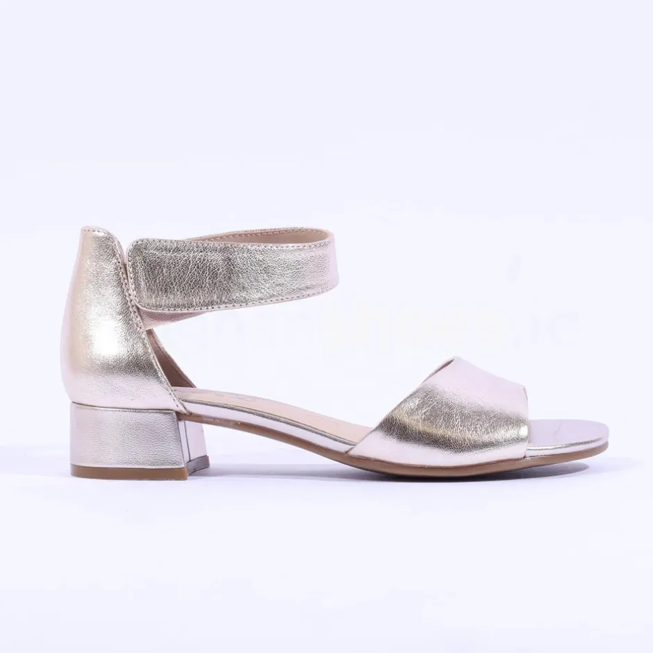 Women Caprice Carla Velcro Low Heel Sandal - Gold Leather