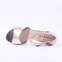 Women Caprice Carla Velcro Low Heel Sandal - Gold Leather