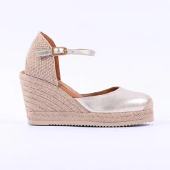 Women Unisa Castilla Espradrille Wedge Strap - Gold Leather