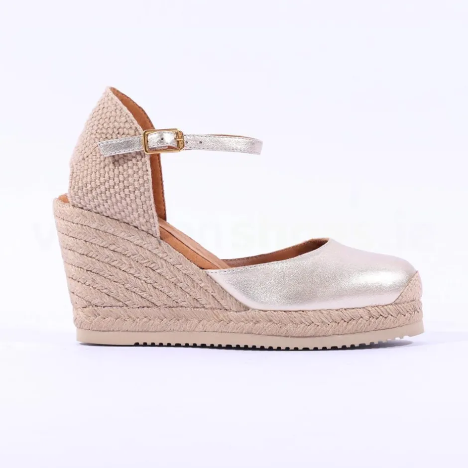 Women Unisa Castilla Espradrille Wedge Strap - Gold Leather