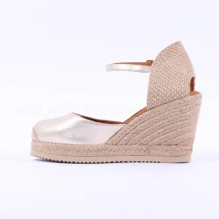 Women Unisa Castilla Espradrille Wedge Strap - Gold Leather