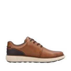 Rieker Men Casual Laced Plain Toe Shoe - Brown Leather