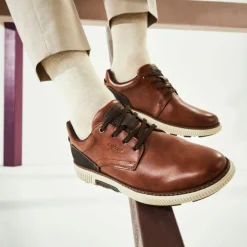 Rieker Men Casual Laced Plain Toe Shoe - Brown Leather