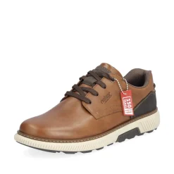 Rieker Men Casual Laced Plain Toe Shoe - Brown Leather