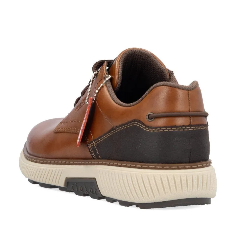 Rieker Men Casual Laced Plain Toe Shoe - Brown Leather