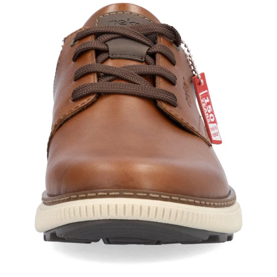 Rieker Men Casual Laced Plain Toe Shoe - Brown Leather