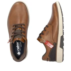 Rieker Men Casual Laced Plain Toe Shoe - Brown Leather