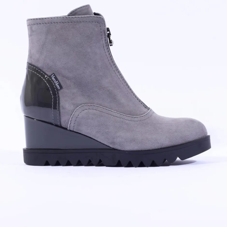 Women Marco Moreo Chiara Front Zip Wedge Boot - Grey Suede