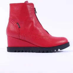 Women Marco Moreo Chiara Front Zip Wedge Boot - Red Leather