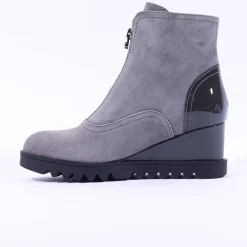 Women Marco Moreo Chiara Front Zip Wedge Boot - Grey Suede