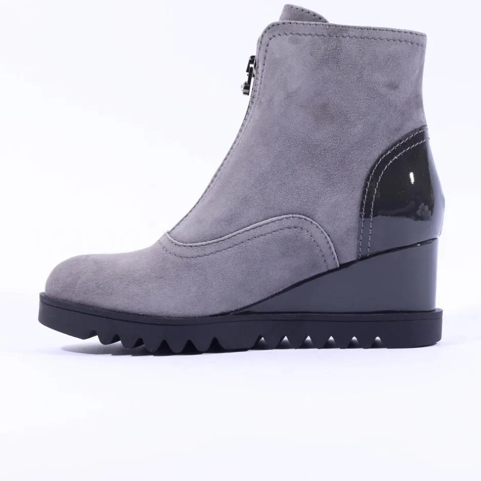 Women Marco Moreo Chiara Front Zip Wedge Boot - Grey Suede