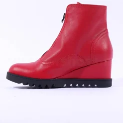 Women Marco Moreo Chiara Front Zip Wedge Boot - Red Leather