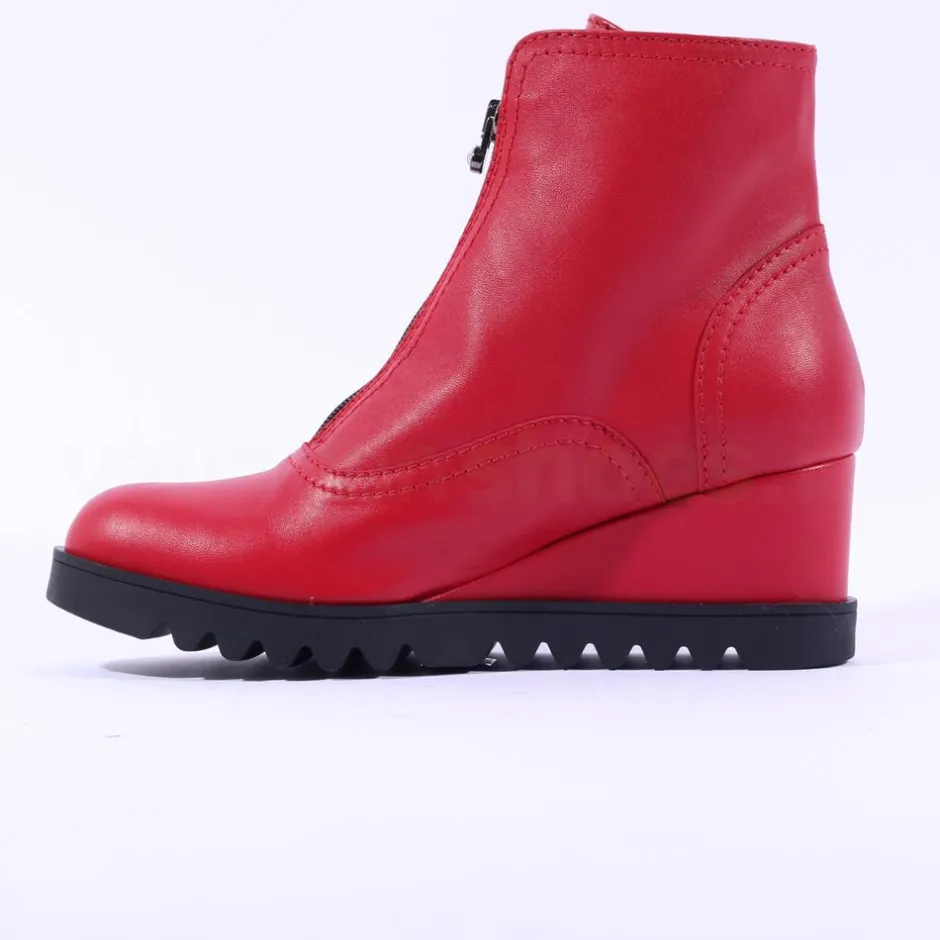 Women Marco Moreo Chiara Front Zip Wedge Boot - Red Leather
