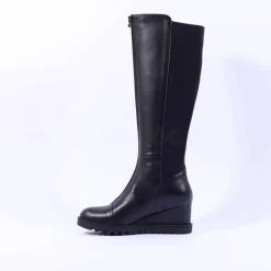 Women Marco Moreo Chiara Front Zip Wedge Knee - Black Leather