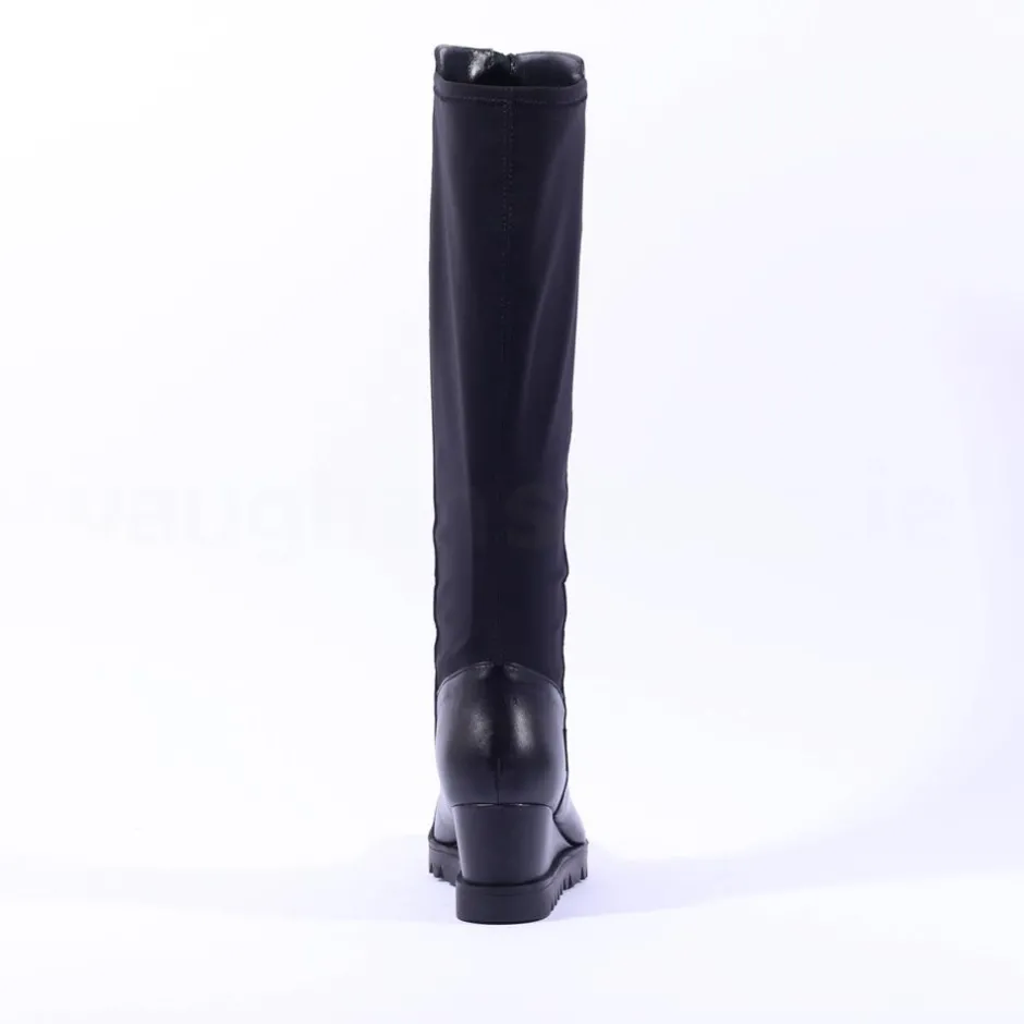 Women Marco Moreo Chiara Front Zip Wedge Knee - Black Leather