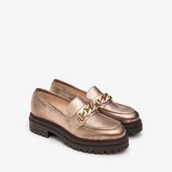 Women NeroGiardini Chunky Sole Link Loafer - Metallic Leather