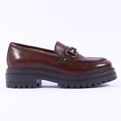 Women NeroGiardini Chunky Sole Link Loafer - Cognac Leather