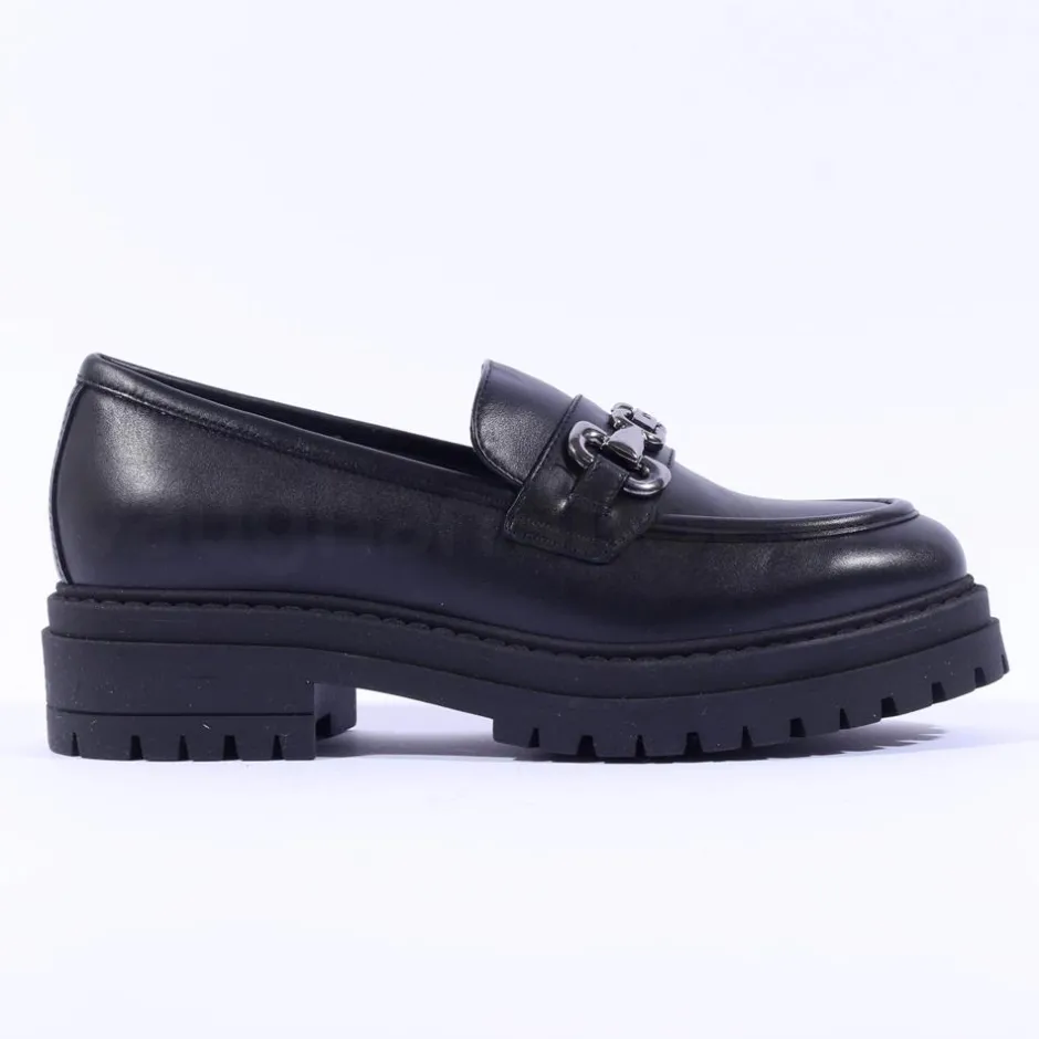 Women NeroGiardini Chunky Sole Link Loafer - Black Leather