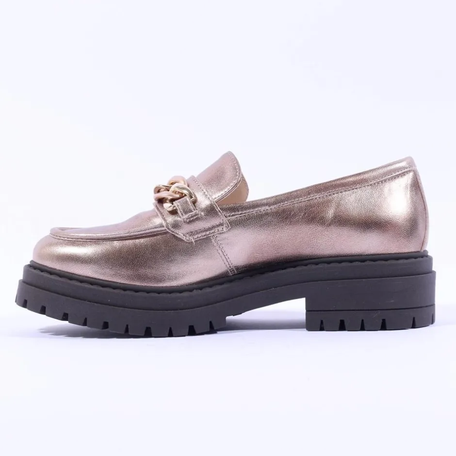 Women NeroGiardini Chunky Sole Link Loafer - Metallic Leather