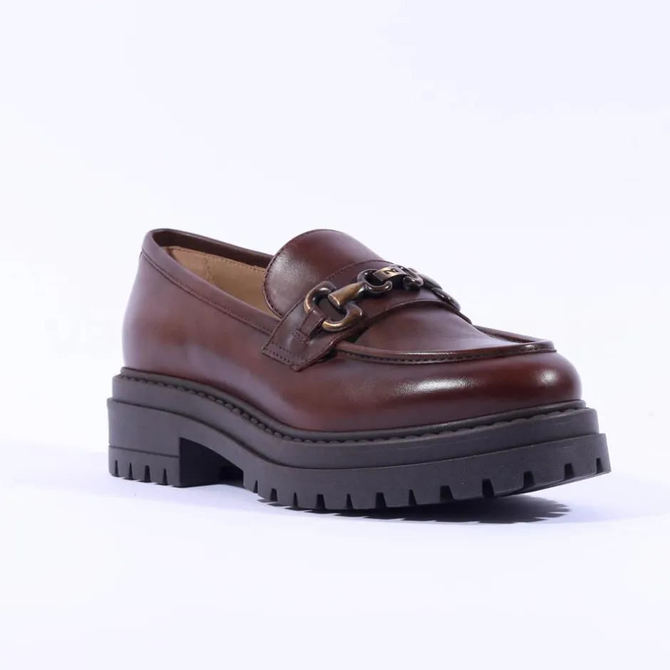 Women NeroGiardini Chunky Sole Link Loafer - Cognac Leather