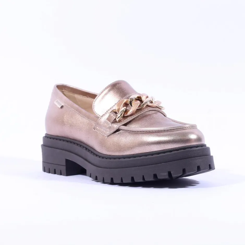 Women NeroGiardini Chunky Sole Link Loafer - Metallic Leather