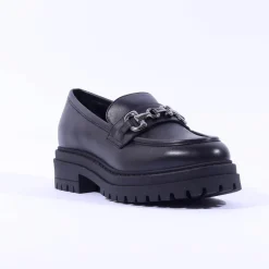 Women NeroGiardini Chunky Sole Link Loafer - Black Leather