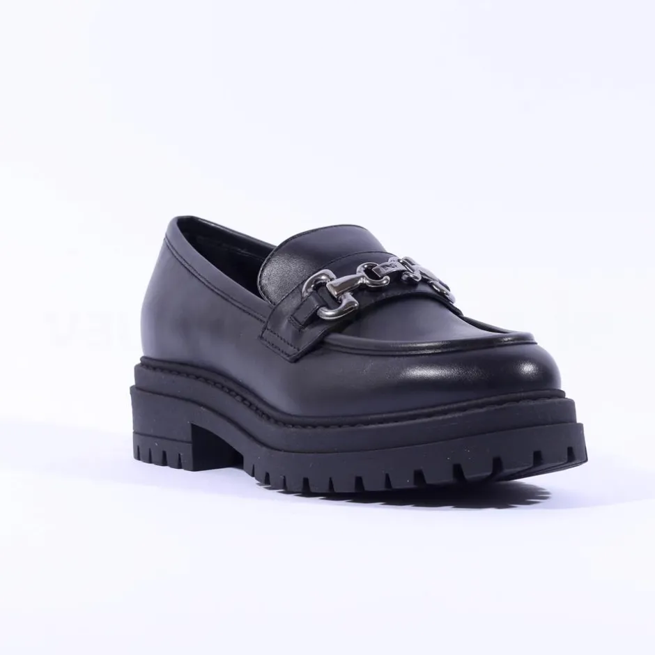 Women NeroGiardini Chunky Sole Link Loafer - Black Leather